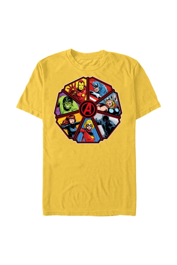 Avengers 60th Anniversary Classic Comic Hero Shield- Short Sleeve Blended T-Shirt for Adults - Customized-Yellow