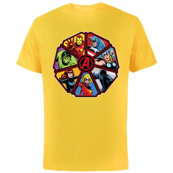 Marvel Avengers 60th Anniversary Classic Comic Hero Shield- Short Sleeve Cotton T-Shirt for Adults - Customized-Yellow