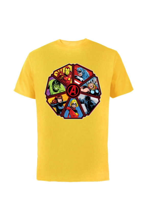 Avengers 60th Anniversary Classic Comic Hero Shield- Short Sleeve Cotton T-Shirt for Adults - Customized-Yellow