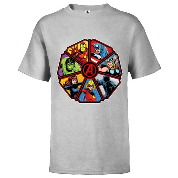 Marvel Avengers 60th Anniversary Classic Comic Hero Shield- Short Sleeve T-Shirt for Kids - Customized-Athletic Heather