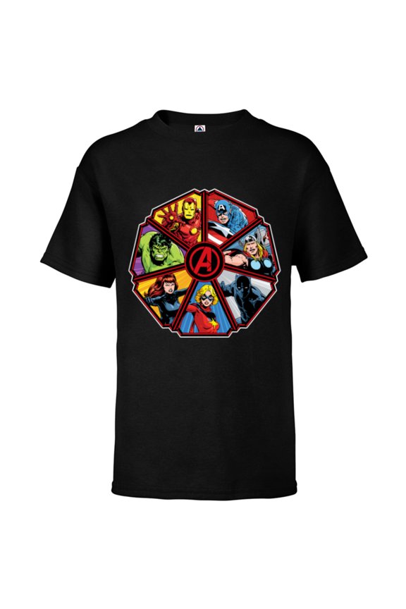 Avengers 60th Anniversary Classic Comic Hero Shield- Short Sleeve T-Shirt for Kids - Customized-Black