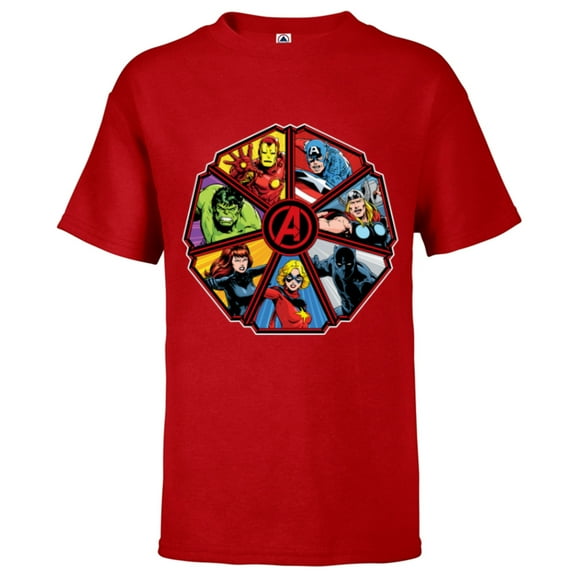 Marvel Avengers 60th Anniversary Classic Comic Hero Shield- Short Sleeve T-Shirt for Kids - Customized-Red