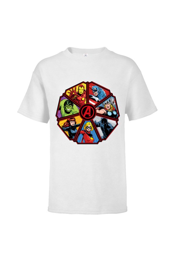 Avengers 60th Anniversary Classic Comic Hero Shield- Short Sleeve T-Shirt for Kids - Customized-White