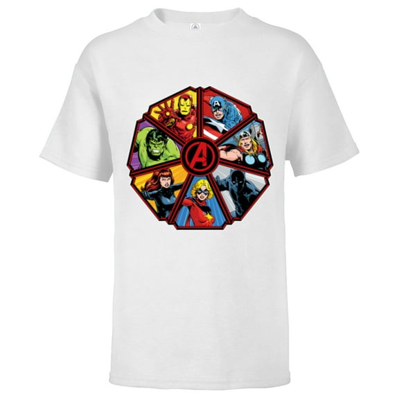 Marvel Avengers 60th Anniversary Classic Comic Hero Shield- Short Sleeve T-Shirt for Kids - Customized-White
