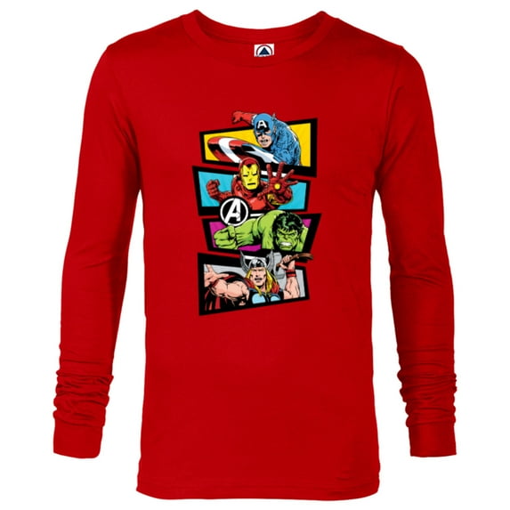 Marvel Avengers 60th Anniversary Four Heroes Retro Classic- Long Sleeve T-Shirt for Men - Customized-New Red