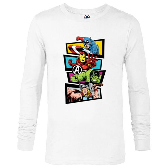 Marvel Avengers 60th Anniversary Four Heroes Retro Classic- Long Sleeve T-Shirt for Men - Customized-White