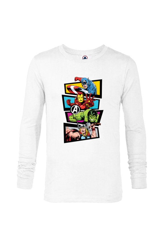 Avengers 60th Anniversary Four Heroes Retro Classic- Long Sleeve T-Shirt for Men - Customized-White
