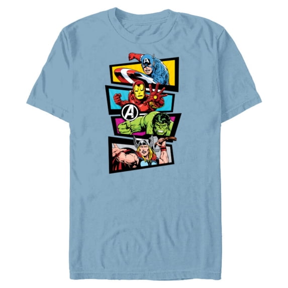 Marvel Avengers 60th Anniversary Four Heroes Retro Classic- Short Sleeve Blended T-Shirt for Adults - Customized-Ocean Blue