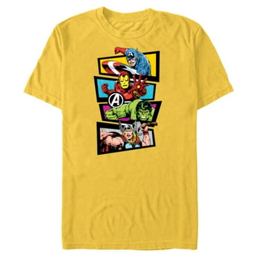 Marvel Avengers 60th Anniversary Four Heroes Retro Classic- Short Sleeve Blended T-Shirt for Adults - Customized-Yellow