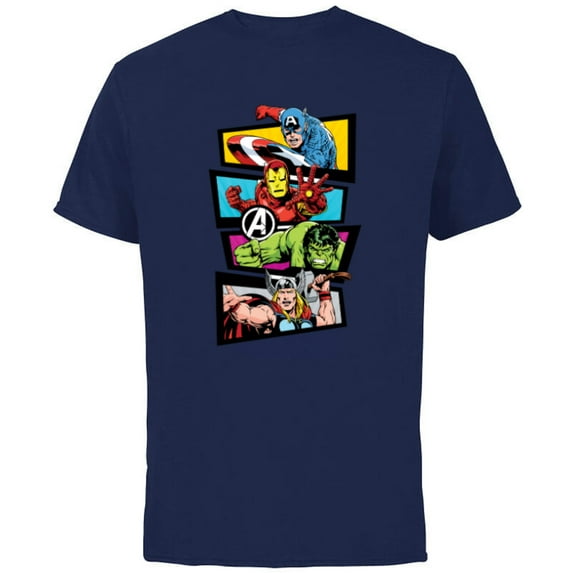 Marvel Avengers 60th Anniversary Four Heroes Retro Classic- Short Sleeve Cotton T-Shirt for Adults - Customized-Navy