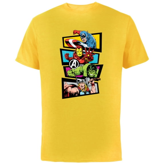 Marvel Avengers 60th Anniversary Four Heroes Retro Classic- Short Sleeve Cotton T-Shirt for Adults - Customized-Yellow