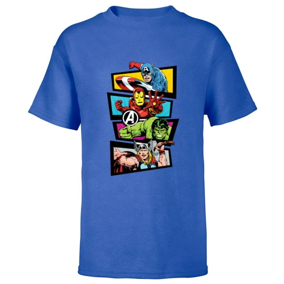 Marvel Avengers 60th Anniversary Four Heroes Retro Classic- Short Sleeve T-Shirt for Kids - Customized-Royal