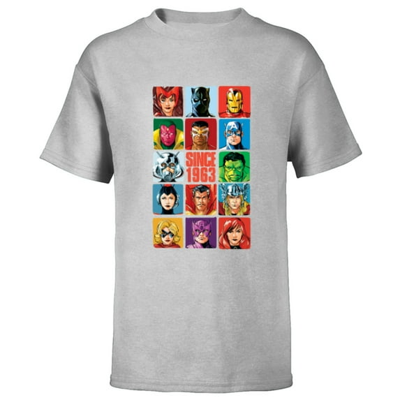 Marvel Avengers 60th Anniversary Since 1963 Classic Grid- Short Sleeve T-Shirt for Kids - Customized-Athletic Heather