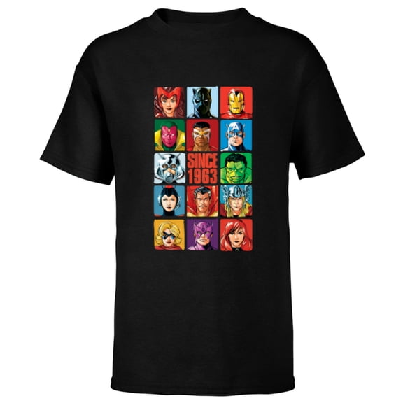 Marvel Avengers 60th Anniversary Since 1963 Classic Grid- Short Sleeve T-Shirt for Kids - Customized-Black