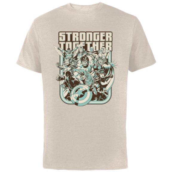 Marvel Avengers 60th Anniversary Stronger Together Retro- Short Sleeve Cotton T-Shirt for Adults - Customized-Natural