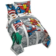 Marvel Avengers 7-Piece Superhero Comic Cool Grey Microfiber Bed-in-a-Bag, Full