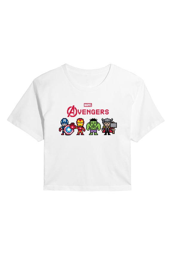- Avengers 8 Bit - Juniors Cropped Short Sleeve Graphic T-Shirt