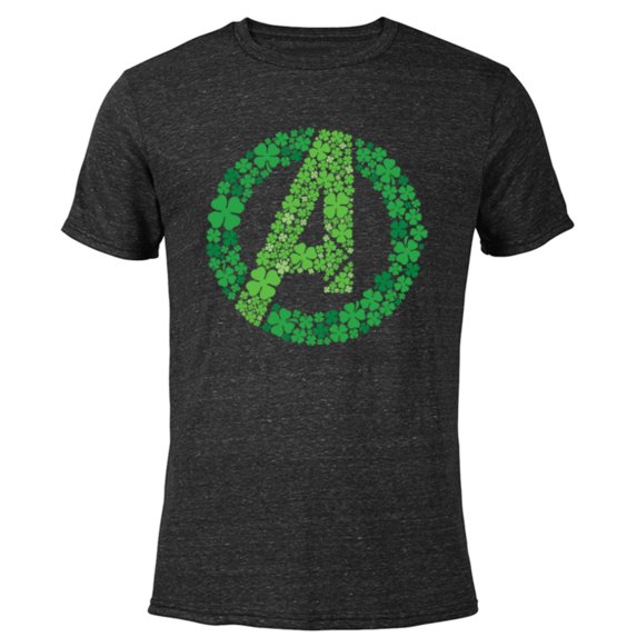 Marvel Avengers A Logo Lucky Shamrocks St. Patrick’s Day - Short Sleeve Blended T-Shirt for Adults - Customized-Black
