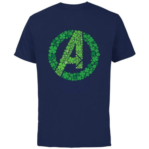Marvel Avengers A Logo Lucky Shamrocks St. Patrick’s Day - Short Sleeve Cotton T-Shirt for Adults - Customized-Navy