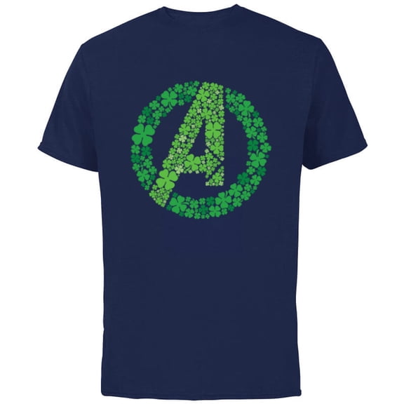 Marvel Avengers A Logo Lucky Shamrocks St. Patrick’s Day - Short Sleeve Cotton T-Shirt for Adults - Customized-Navy