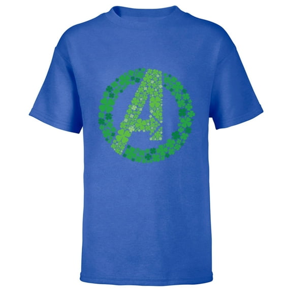 Marvel Avengers A Logo Lucky Shamrocks St. Patrick’s Day - Short Sleeve T-Shirt for Kids - Customized-Royal