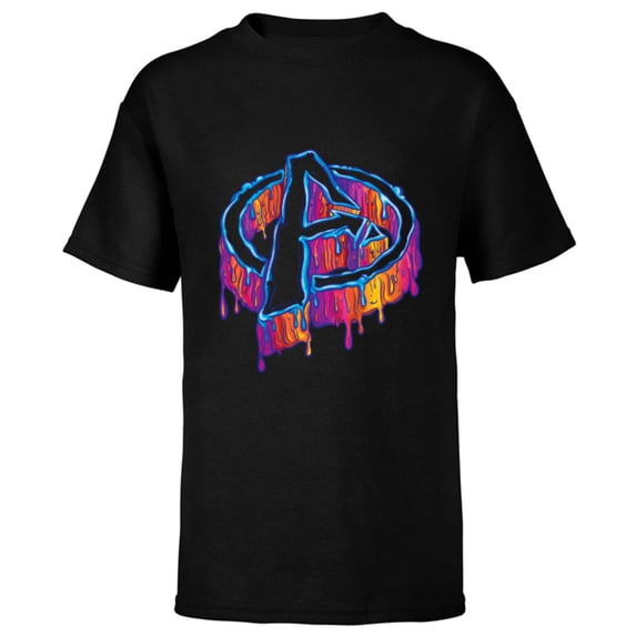 Marvel Avengers A Logo Melting Paint Drip - Short Sleeve T-Shirt for Kids - Customized-Black