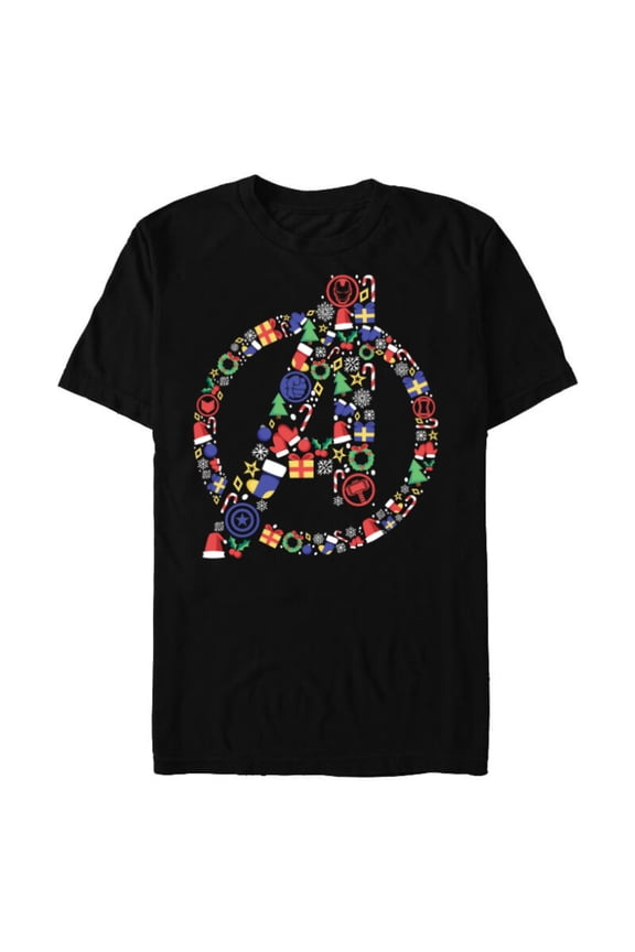 Avengers A Logo Symbol Holiday Christmas Icons - Short Sleeve Blended T-Shirt for Adults - Customized-Black