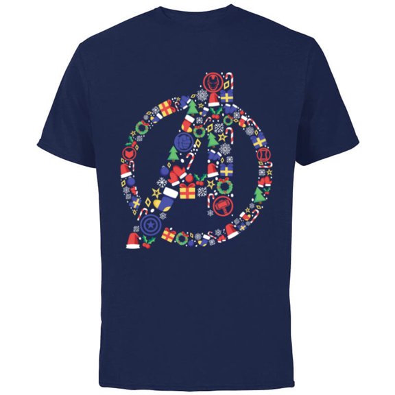 Marvel Avengers A Logo Symbol Holiday Christmas Icons - Short Sleeve Cotton T-Shirt for Adults - Customized-Navy