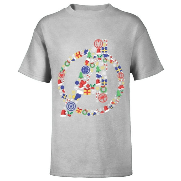 Marvel Avengers A Logo Symbol Holiday Christmas Icons - Short Sleeve T-Shirt for Kids - Customized-Athletic Heather