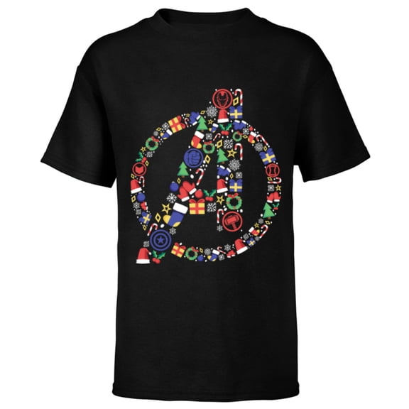 Marvel Avengers A Logo Symbol Holiday Christmas Icons - Short Sleeve T-Shirt for Kids - Customized-Black