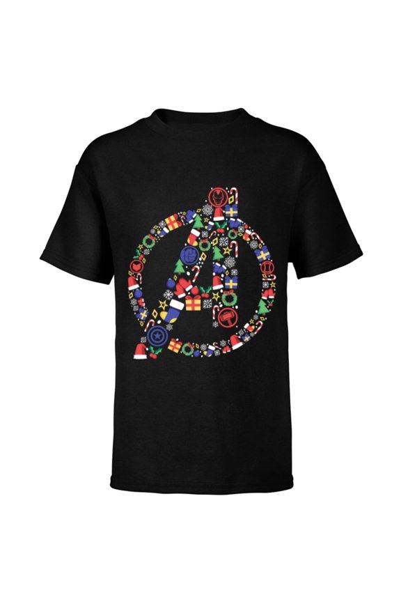 Avengers A Logo Symbol Holiday Christmas Icons - Short Sleeve T-Shirt for Kids - Customized-Black