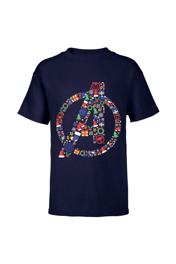 Avengers A Logo Symbol Holiday Christmas Icons - Short Sleeve T-Shirt for Kids - Customized-Navy