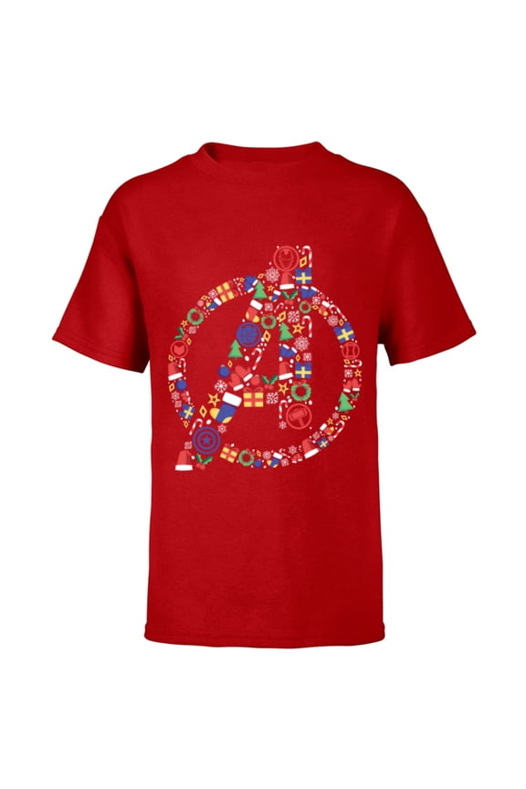 Avengers A Logo Symbol Holiday Christmas Icons - Short Sleeve T-Shirt for Kids - Customized-Red