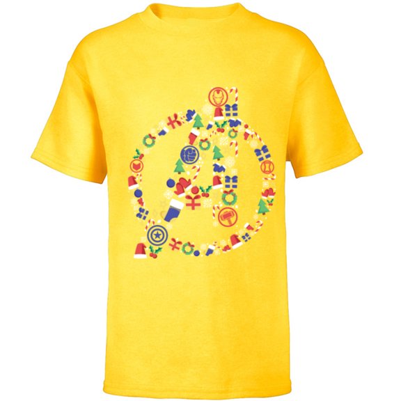 Marvel Avengers A Logo Symbol Holiday Christmas Icons - Short Sleeve T-Shirt for Kids - Customized-Yellow