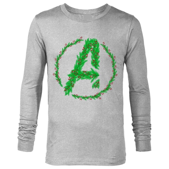 Marvel Avengers A Logo Symbol Icon Christmas Holiday Wreath - Long Sleeve T-Shirt for Men - Customized-Athletic Heather