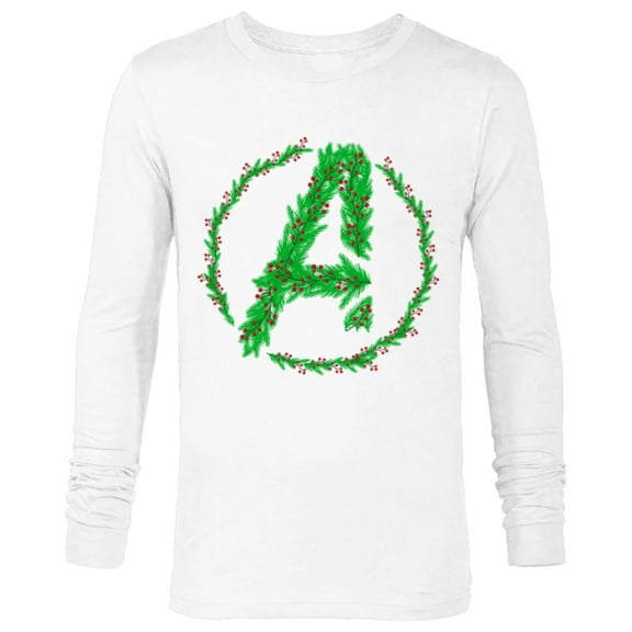 Marvel Avengers A Logo Symbol Icon Christmas Holiday Wreath - Long Sleeve T-Shirt for Men - Customized-White