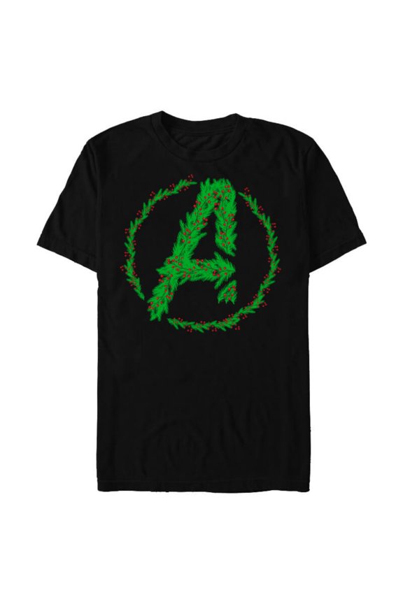 Avengers A Logo Symbol Icon Christmas Holiday Wreath - Short Sleeve Blended T-Shirt for Adults - Customized-Black