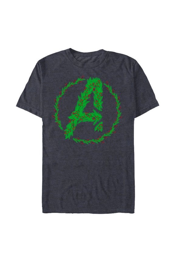 Avengers A Logo Symbol Icon Christmas Holiday Wreath - Short Sleeve Blended T-Shirt for Adults - Customized-Navy Heather