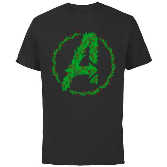 Marvel Avengers A Logo Symbol Icon Christmas Holiday Wreath - Short Sleeve Cotton T-Shirt for Adults - Customized-Black