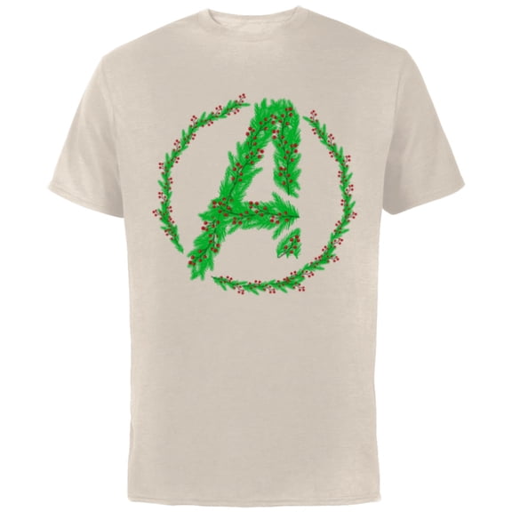Marvel Avengers A Logo Symbol Icon Christmas Holiday Wreath - Short Sleeve Cotton T-Shirt for Adults - Customized-Natural
