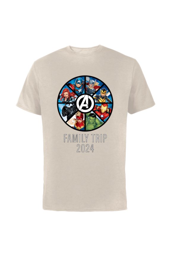 Avengers A-logo Circle Super Hero Family Trip 2024 - Short Sleeve Cotton T-Shirt for Adults - Customized-Natural