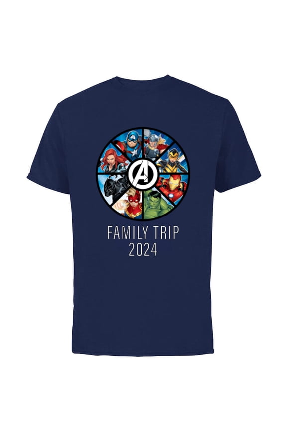 Avengers A-logo Circle Super Hero Family Trip 2024 - Short Sleeve Cotton T-Shirt for Adults - Customized-Navy