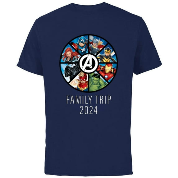 Marvel Avengers A-logo Circle Super Hero Family Trip 2024 - Short Sleeve Cotton T-Shirt for Adults - Customized-Navy