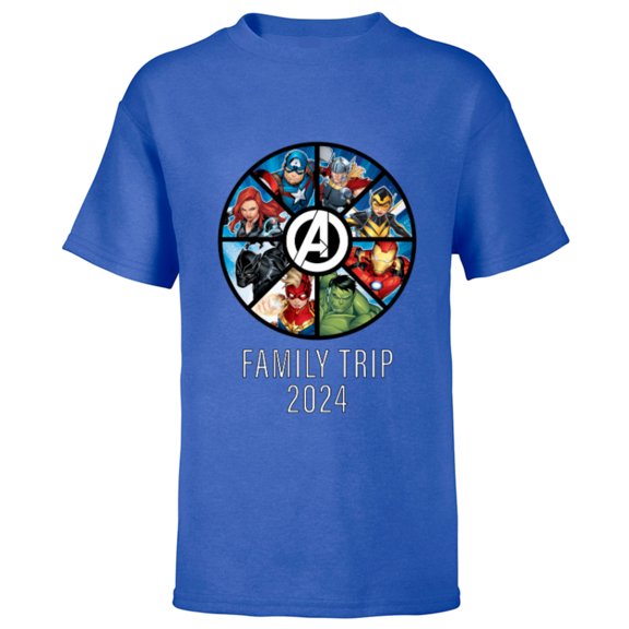 Marvel Avengers A-logo Circle Super Hero Family Trip 2024 - Short Sleeve T-Shirt for Kids - Customized-Royal