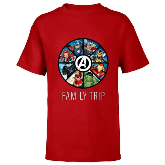 Marvel Avengers A-logo Circle Super Hero Family Trip - Short Sleeve T-Shirt for Kids - Customized-Red