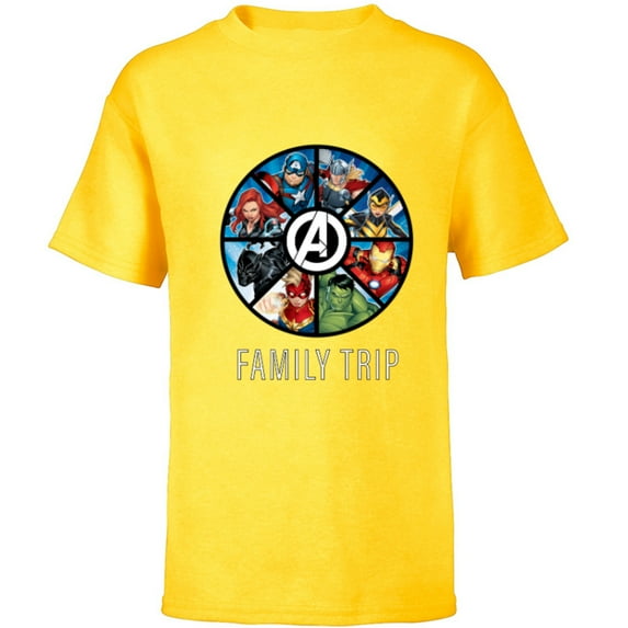 Marvel Avengers A-logo Circle Super Hero Family Trip - Short Sleeve T-Shirt for Kids - Customized-Yellow