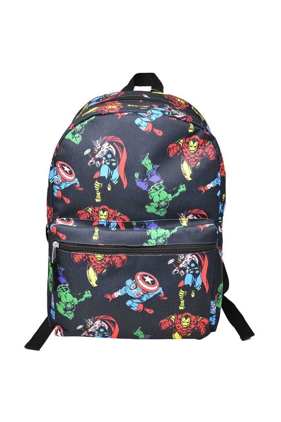 Avengers All Over Print Black 16" Nylon School Backpack for Boys, with a front Pocket