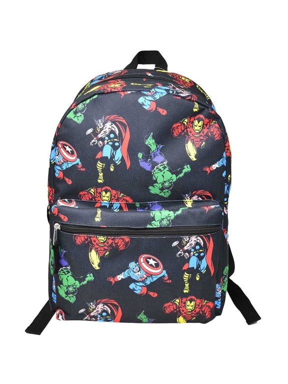 Avengers All Over Print Black 16" Nylon School Backpack for Boys, with a front Pocket