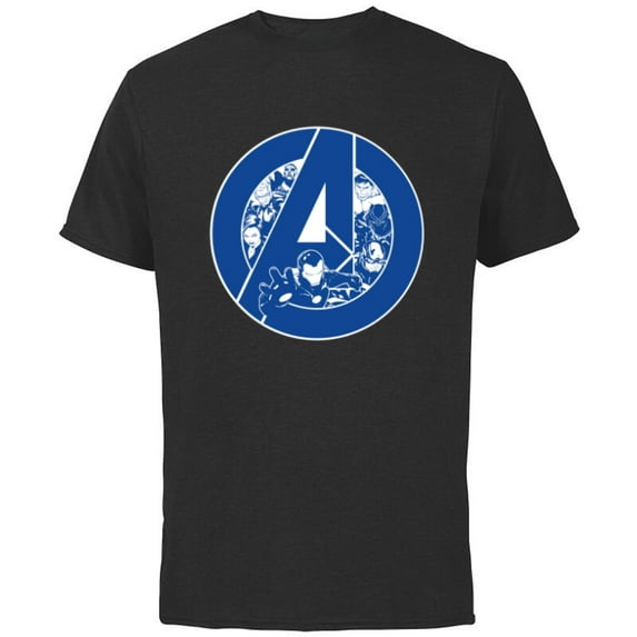 Marvel Avengers Assemble A-Logo Team Blue - Short Sleeve Cotton T-Shirt for Adults - Customized-Black