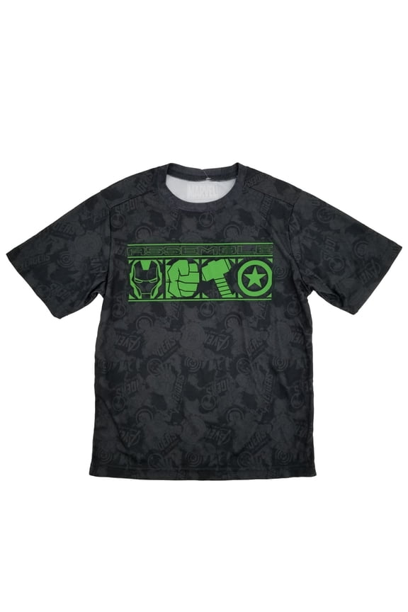 Marvel Avengers Assemble Boys Gray Graphic Tee Athletic Poly T-Shirt Medium 8